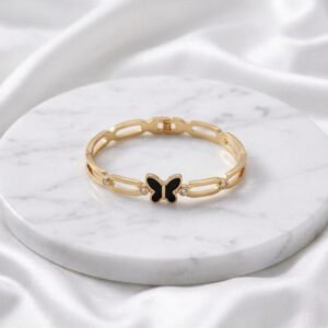 Gold Black Butterfly Chain Link Bracelet – Dainty Enamel CZ Butterfly Bangle